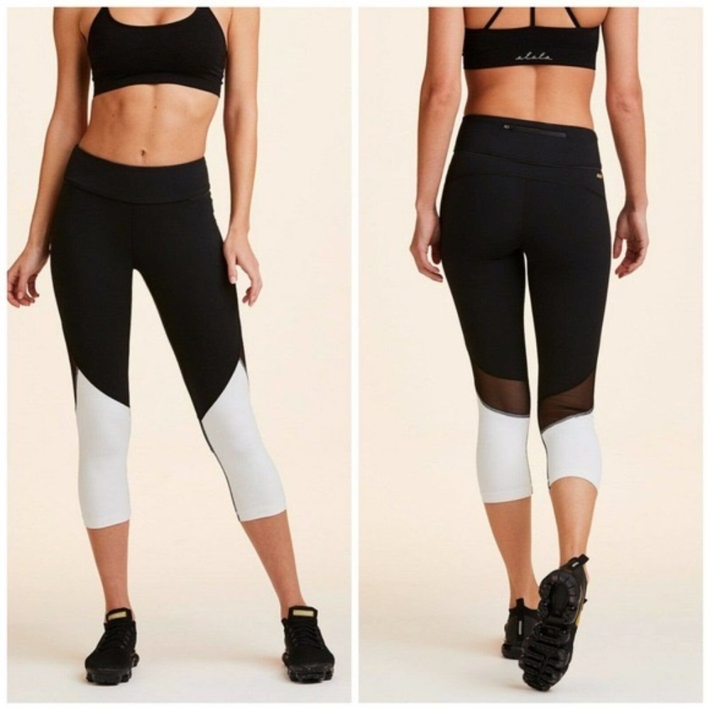 Alala Captain Cropped Black Mesh Leggings